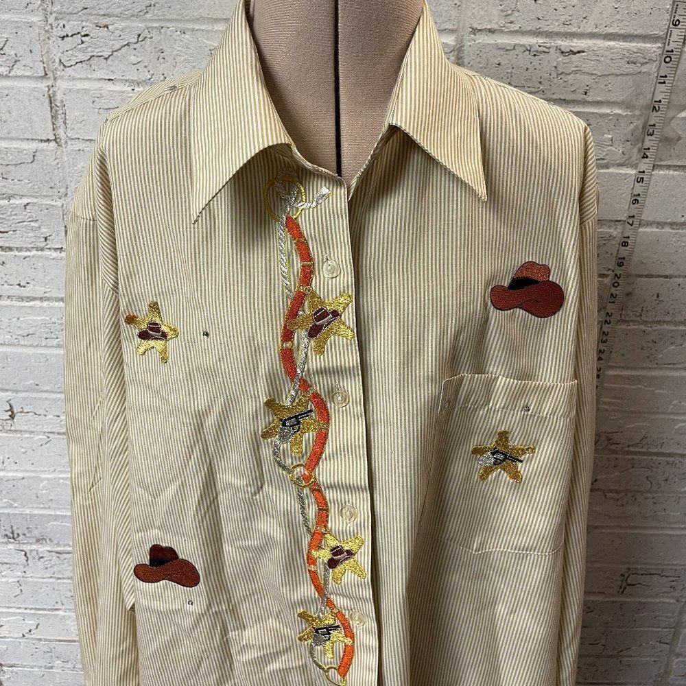 Fabrizio Vintage Embroidered Western Button Up Long Sleeve Shirt Large